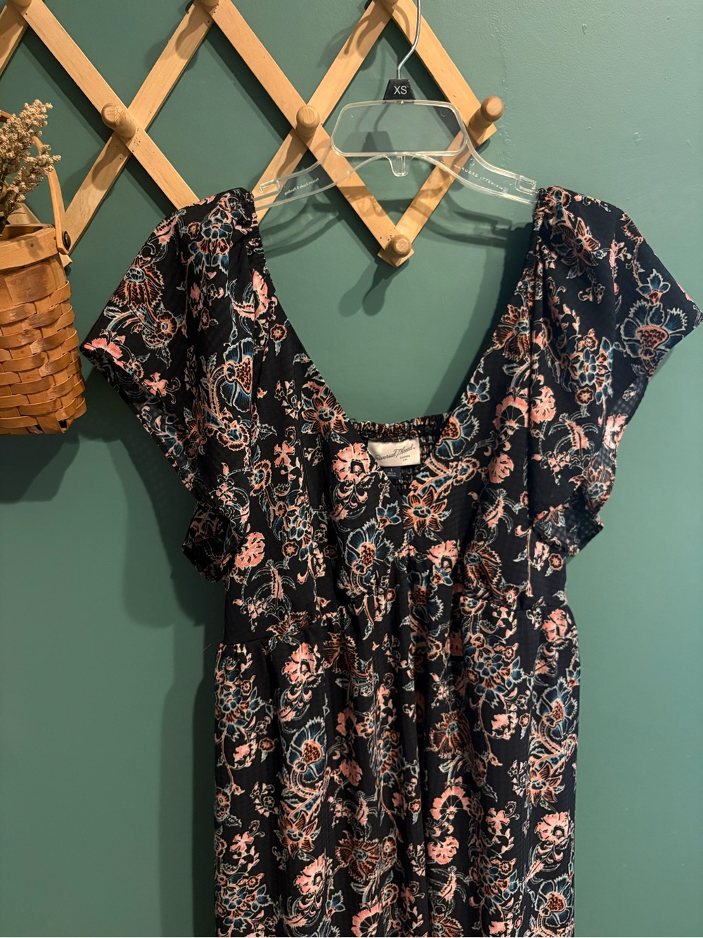 Universal thread navy Floral Maxi Dress with Pink & Teal Accents